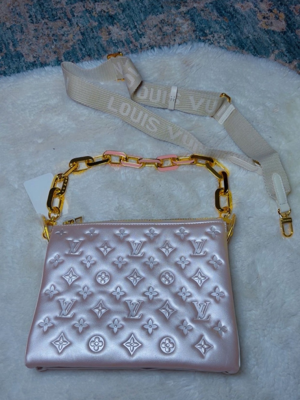 Pink Vernis Chain and Canvas Strap Crossbody Pouch - Picture 2 of 4